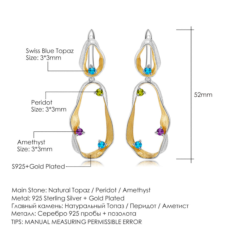 Designer High-End Luxury Jewelry Set s925Sterling Silver Inlaid Gemstone Ring Earrings Pendant
