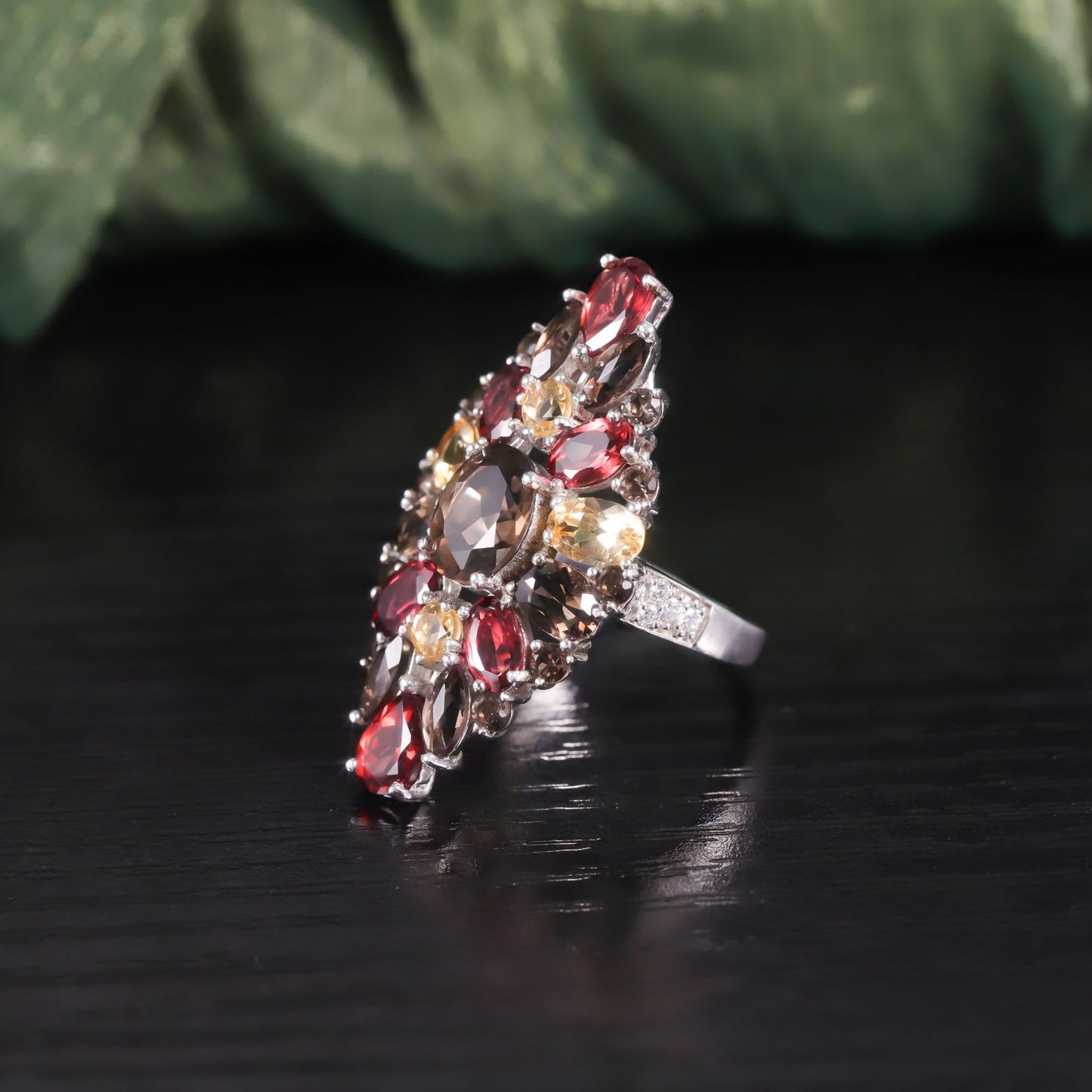 Luxurious Gemstone Ring Earrings s925Sterling Silver Inlaid Natural Garnet Crystal Colorful Jewelry Set