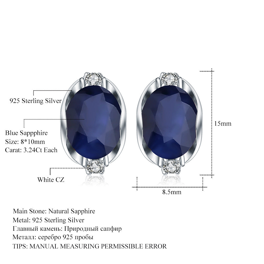 Natural Garnet Earrings Fashionable Light Luxury Simple s925Silver Inlaid Natural Gemstone Sapphire Earrings