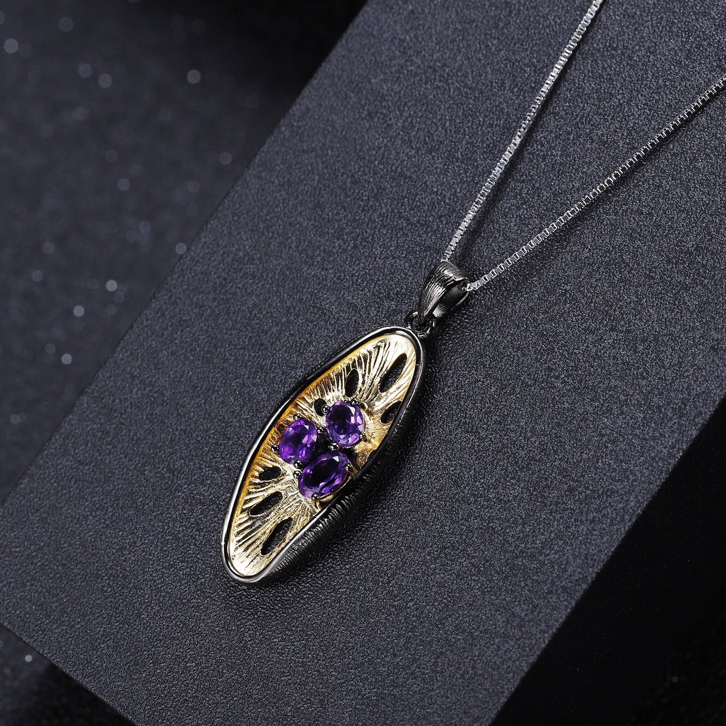 Italian Craft Designer Gemstone Pendant Vintage High-end Feel925Silver Natural Amethyst Necklace Pendant