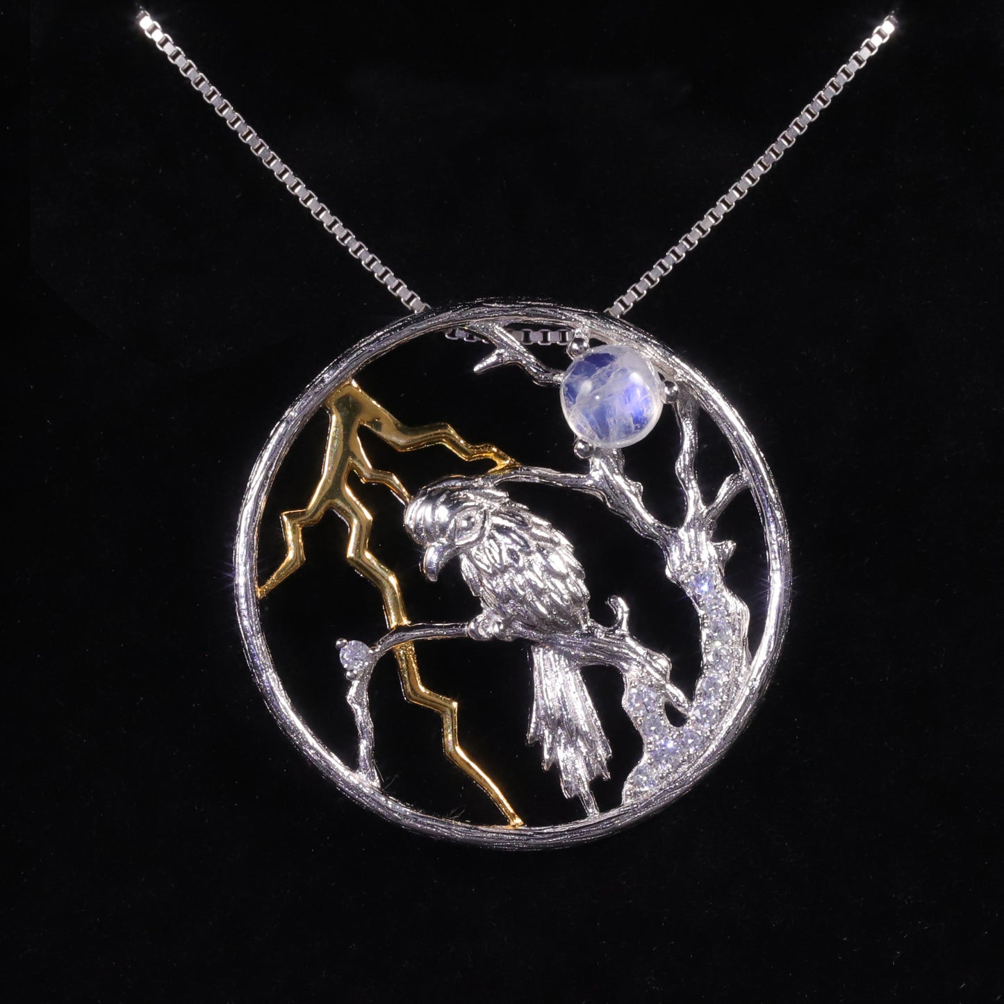 Natural Wind Natural Cream Blue Moonstone Pendant Cross-border s925Sterling Silver Gemstone Independent Designer Necklace