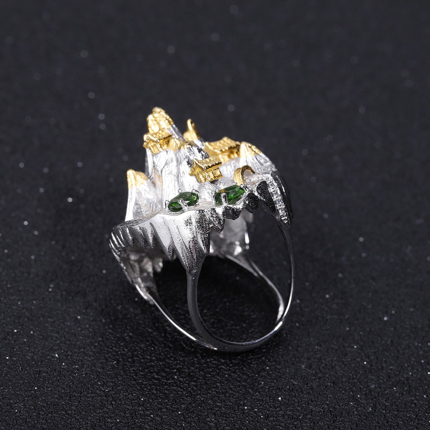 Designer Chinese Style Personality Ring Shan Hai Jing Series s925Silver Inlaid Natural Gemstone Ring Exaggerated