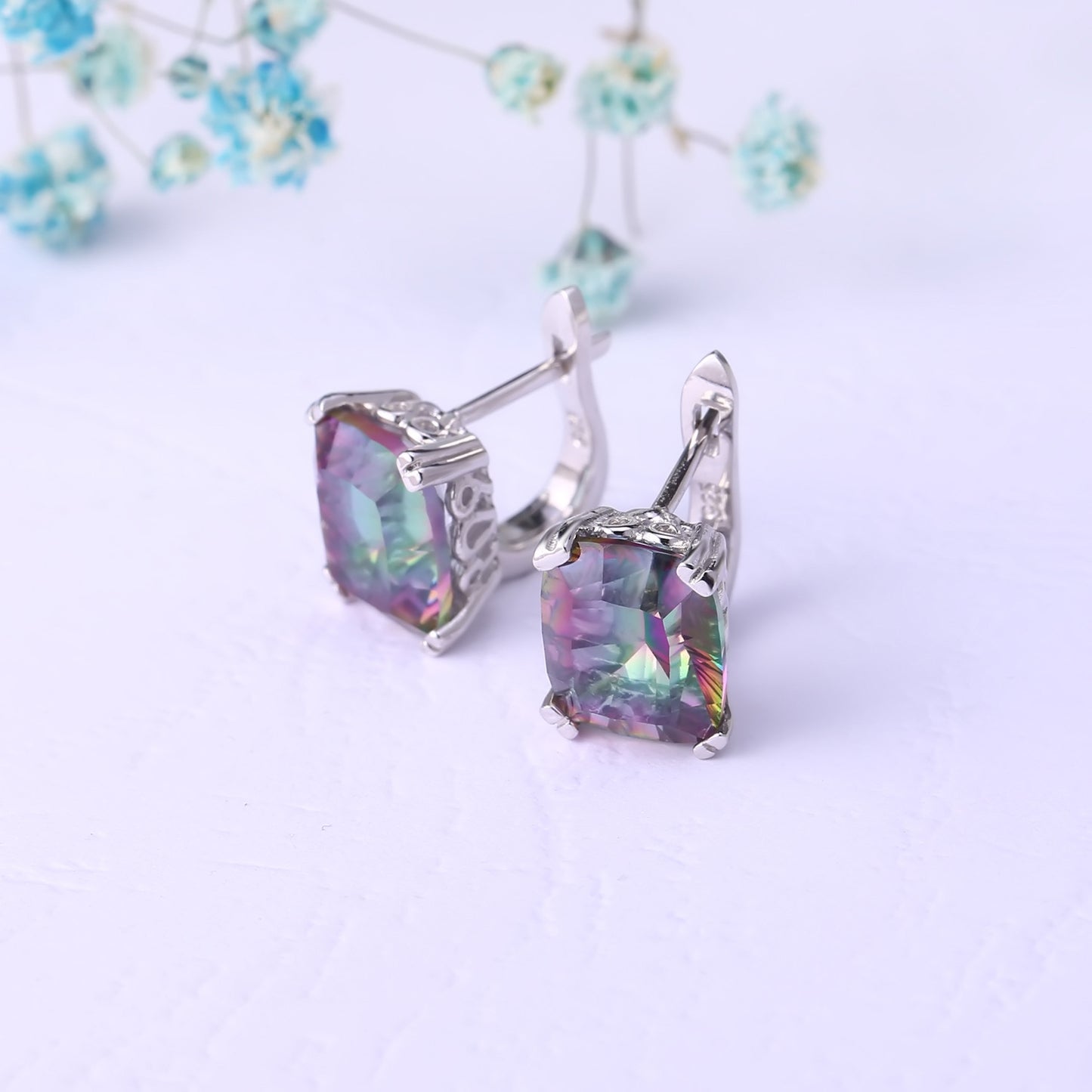 Luxurious Colorful Gemstone Stud Earrings Minimalist Fashion Personality s925Sterling Silver Inlaid Crystal Stud Earrings