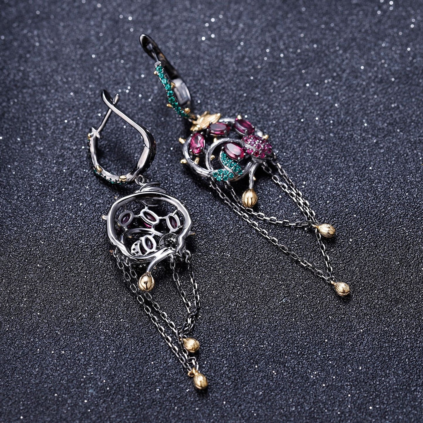 Secret Garden Designer Tassel Earrings Natural Style Design s925Silver Natural Rose Garnet Earrings