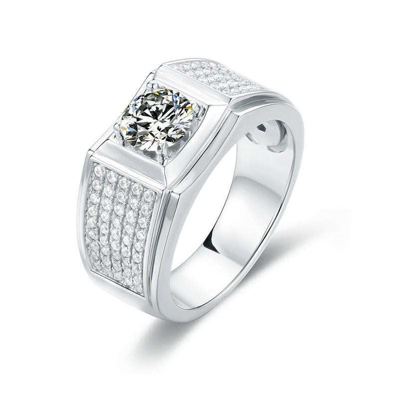 Luxurious Cluster Setting1Carat Moissanite Men's Ring Set GRA Certificate Luxury s925Silver Inlaid Gemstone Men's Ring