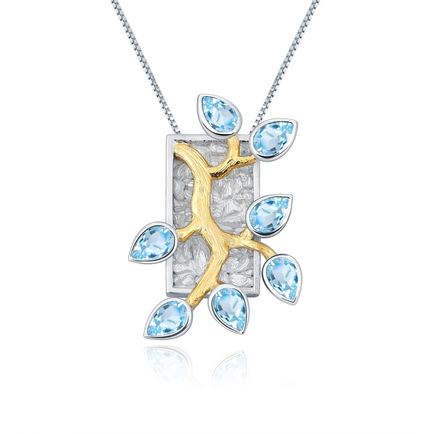 Designer Natural Topaz Pendant Floral Branch Jade Leaf High-end Design s925Silver Gemstone Necklace Pendant