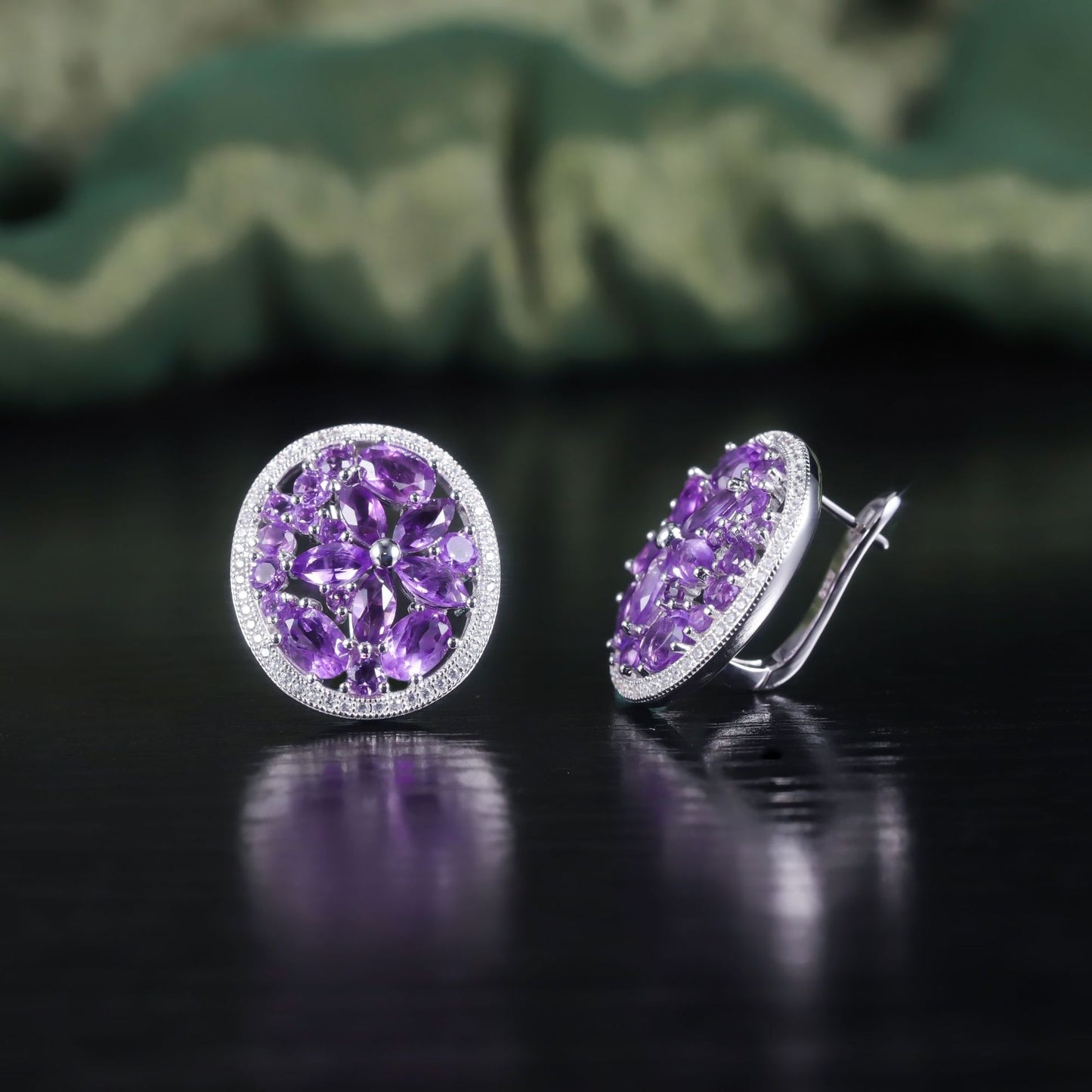 Bright and Charming Natural Amethyst Earrings New Style s925Sterling Silver Round Earrings High-End Stud Earrings for Women