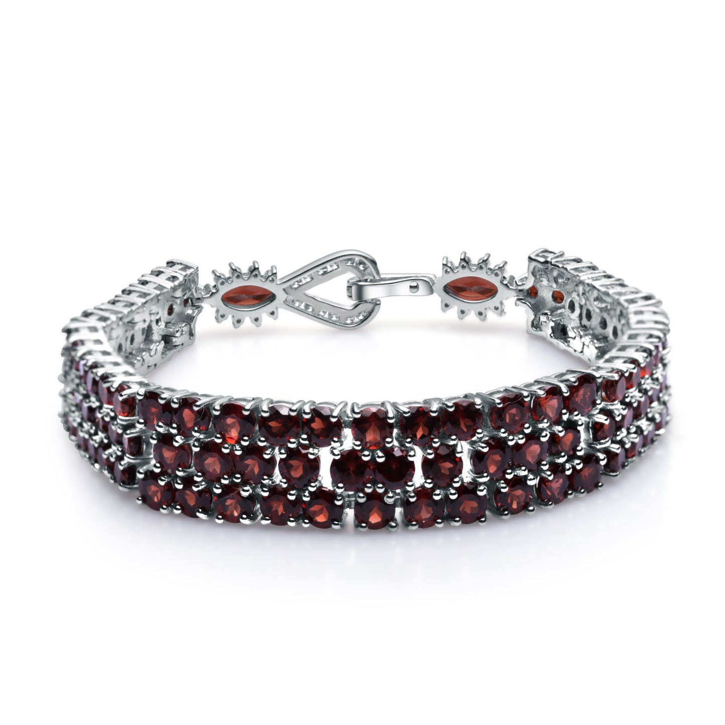 Luxurious Multi Gemstone Natural Garnet Bracelet Retro Style s925Silver Inlaid Natural Gemstone Bracelet