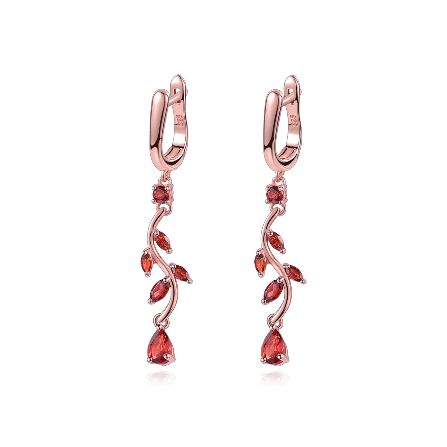 Leaf Earrings Niche Design Natural Gemstone Topaz Earrings s925Sterling Silver Inlaid Garnet Earrings