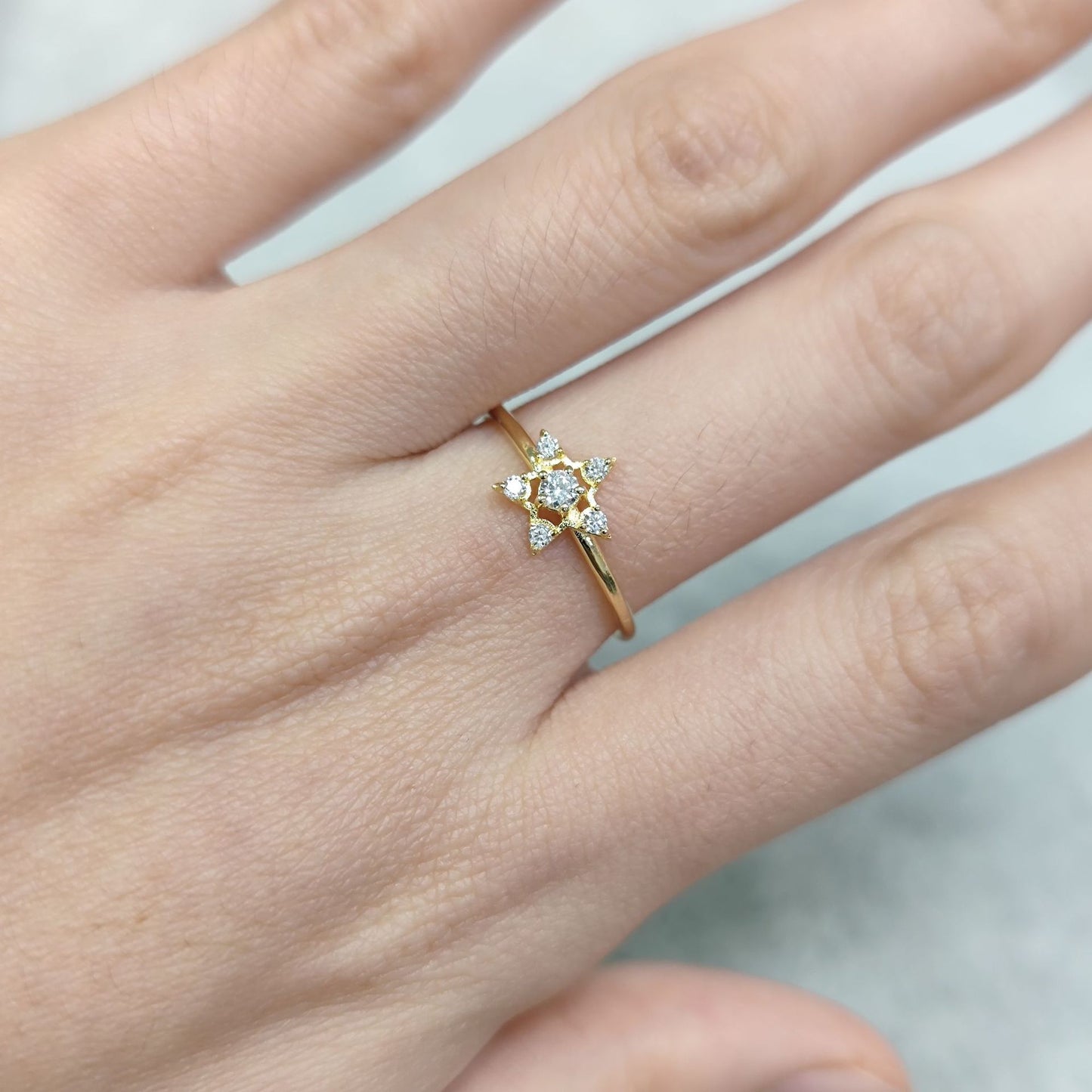 Five-pointed star ring s925Sterling Silver Moissanite Gold Dawn Series Small Ring with Hollow Design Sense Diamond Ring
