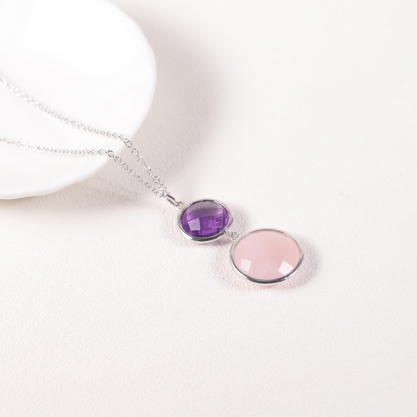 Personality s925Silver Inlaid Natural Amethyst Autumn Winter Sweater Chain Unisex Colorful Mixed Gemstone Long Necklace