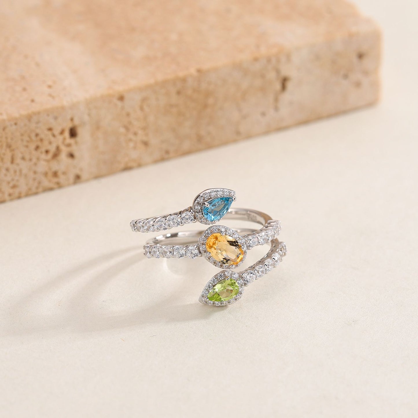 Fresh ins Wholesale Natural Color Gemstone Rings Advanced Sense S925New Style Pure Silver Bud Ring