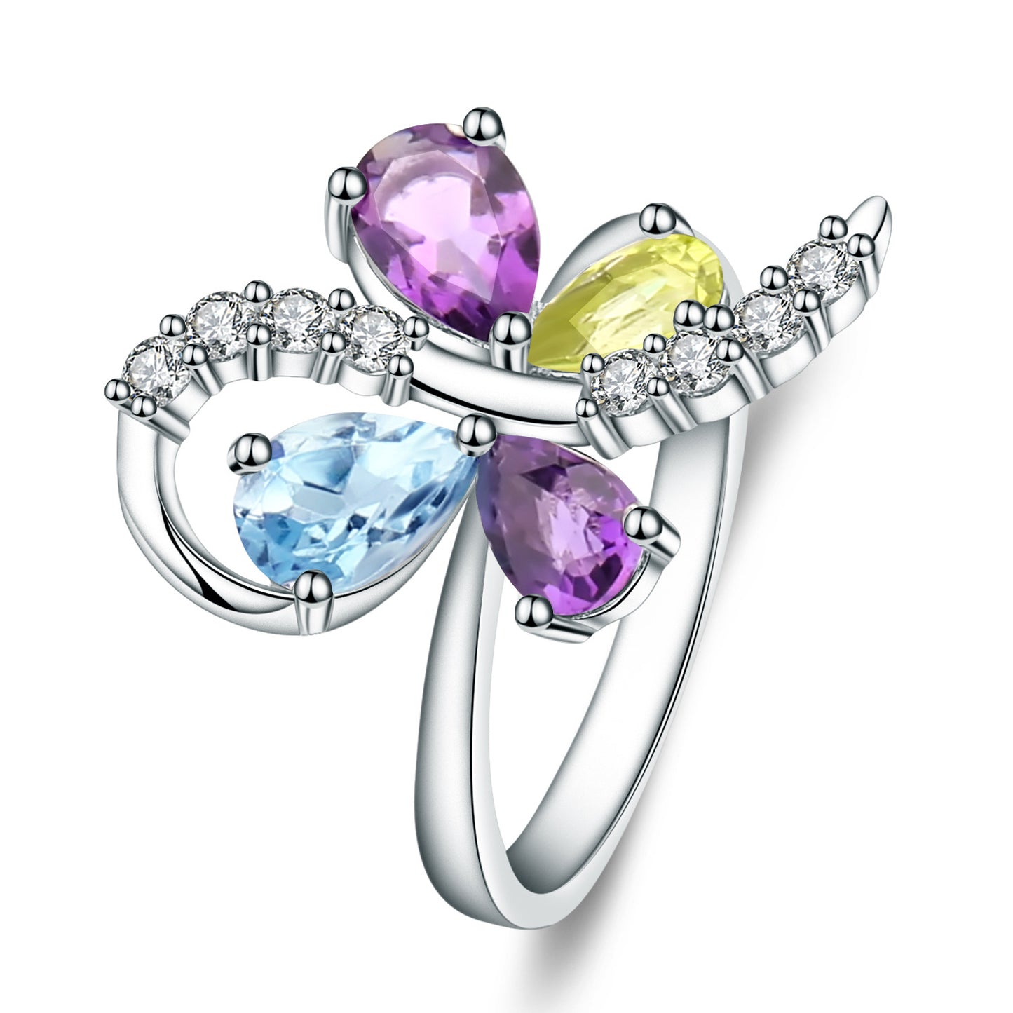 Luxurious High-End Natural Gemstone Ring Unique Design Sense s925Sterling Silver Inlaid Natural Gemstone Ring