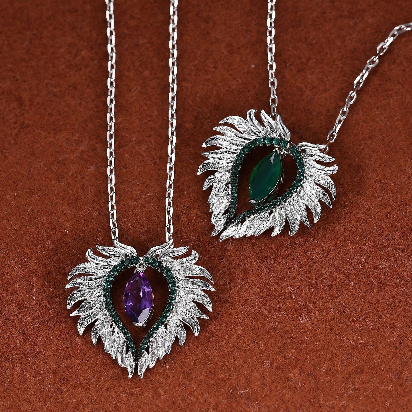 Designer Luxury Angel Wings Pendant Advanced Sense925Silver Inlaid Natural Gemstone Amethyst Necklace Pendant