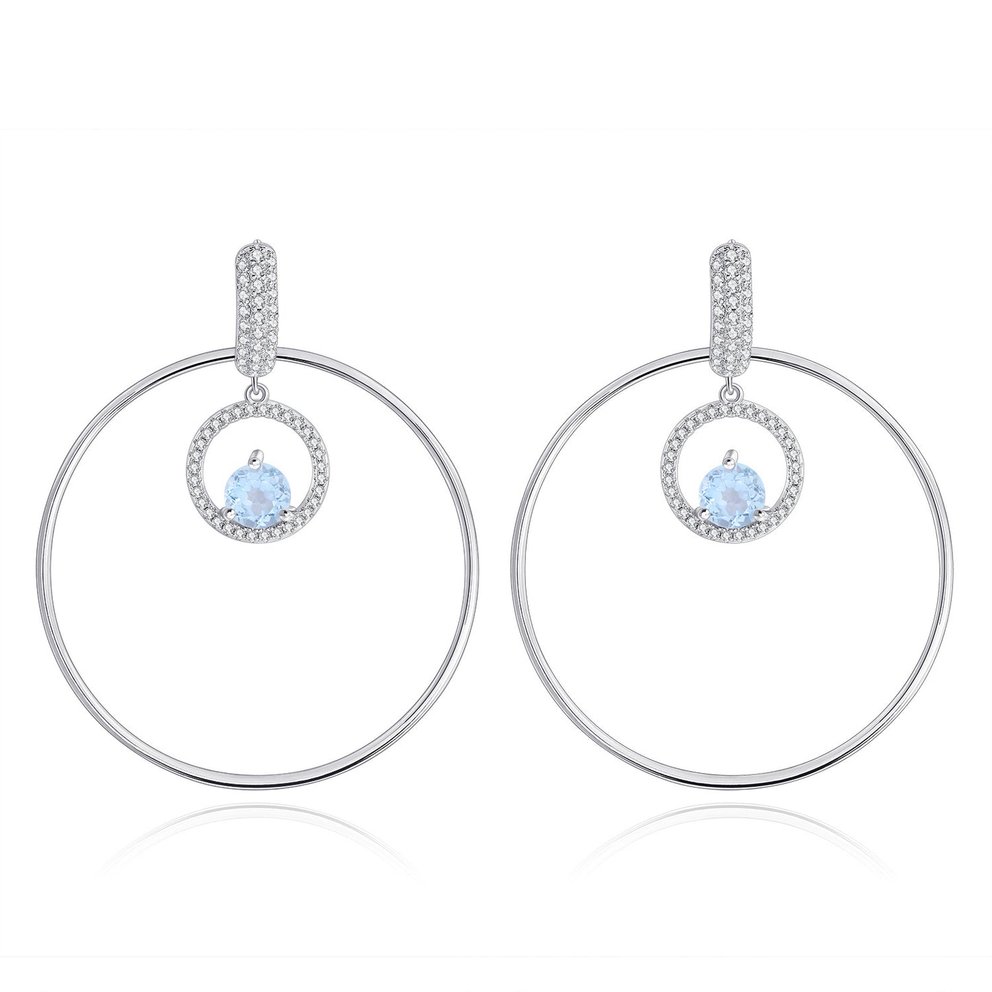 Fashionable Large Circle Statement Earrings925Sterling Silver Inlaid Natural Amethyst Blue Gemstone Round Earrings