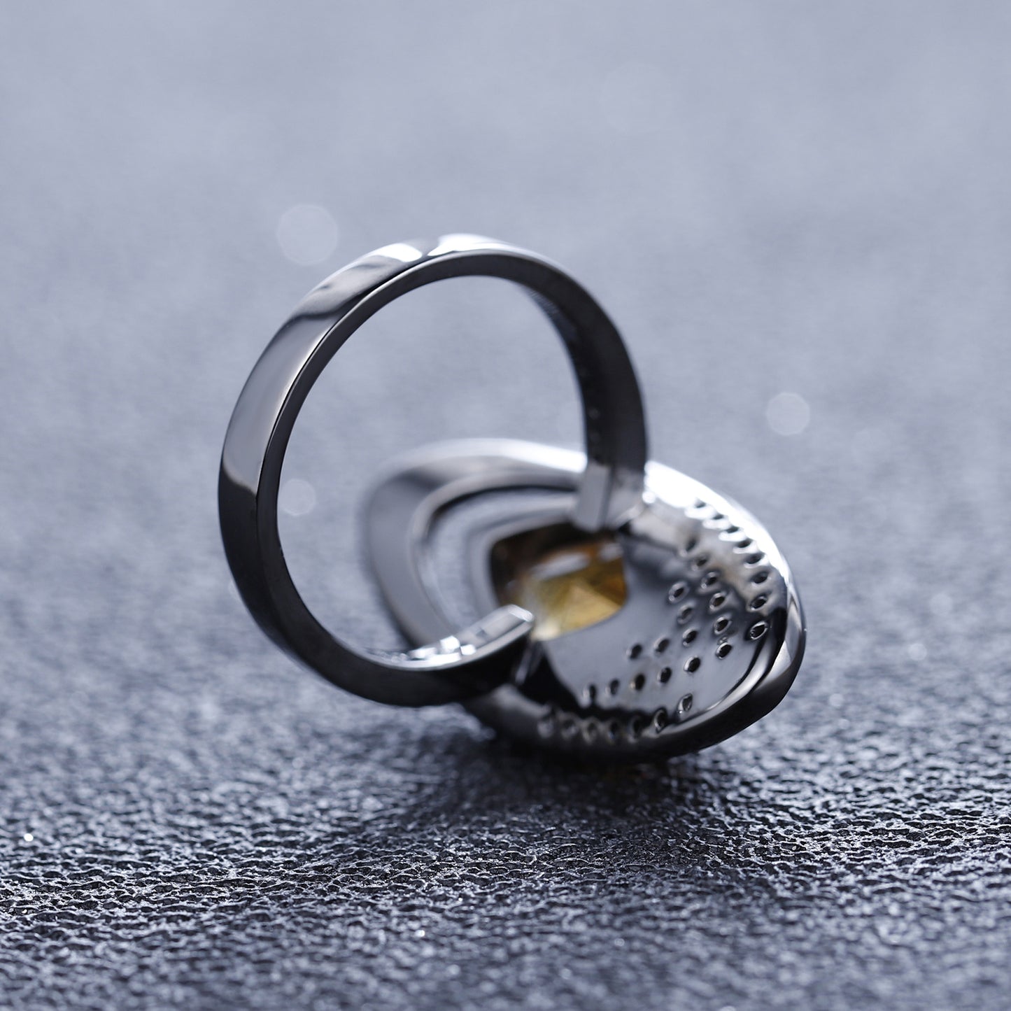Italian Craft Designer Ring Vintage Jewelry925Silver Inlaid Natural Gemstone Yellow Crystal Ring
