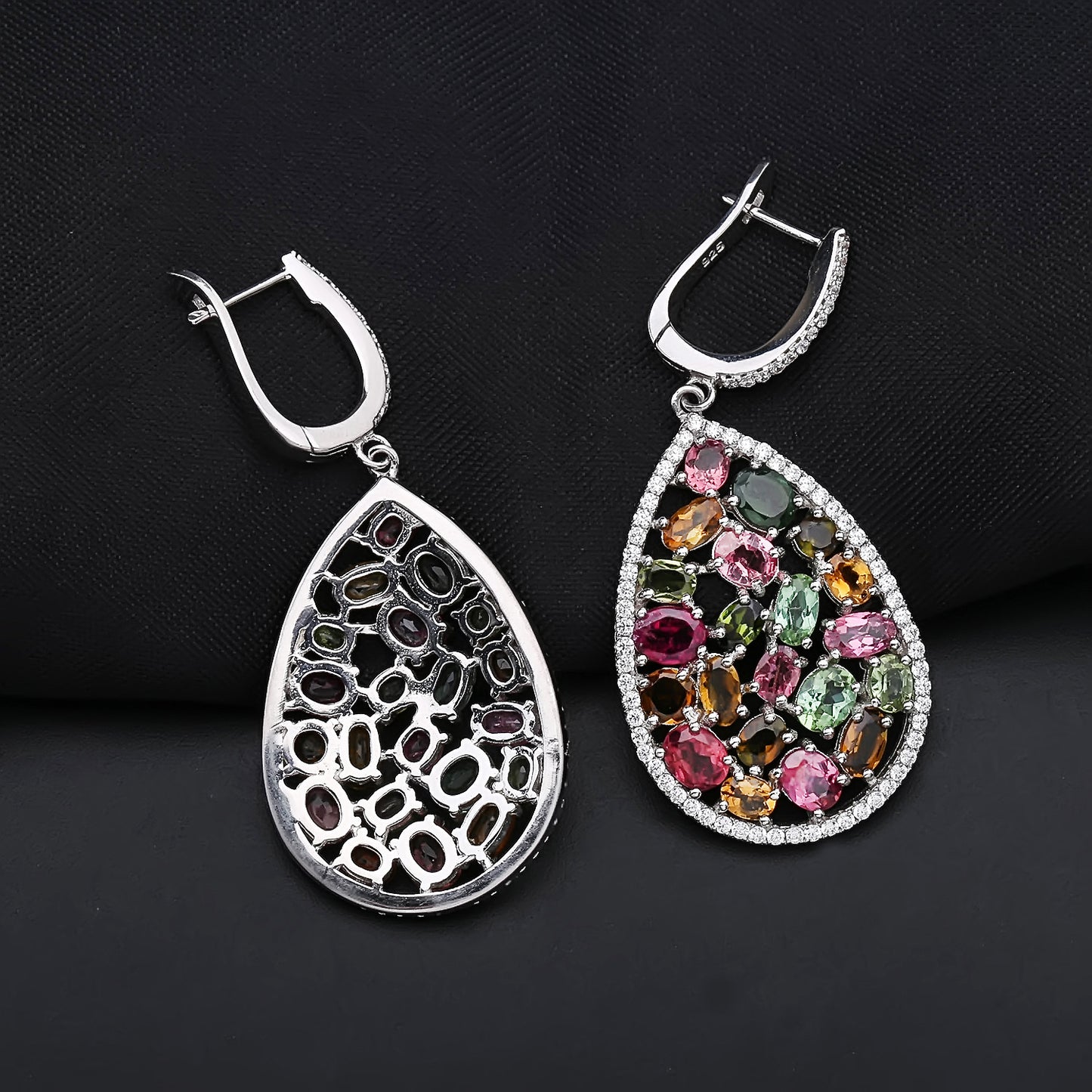 Jewelry Tourmaline s925Silver Earrings Retro Personality Colorful Gemstone Natural Crystal Earrings Jewelry