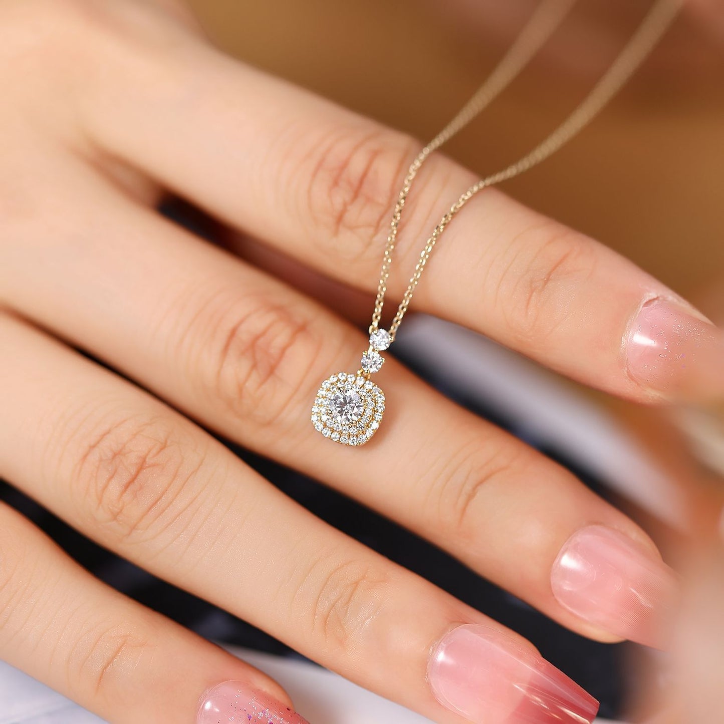 Unique Clustered Rhinestones14k Gold Necklace with Cultivated Diamonds k Gold and Platinum Clavicle Chain Gift for Girls