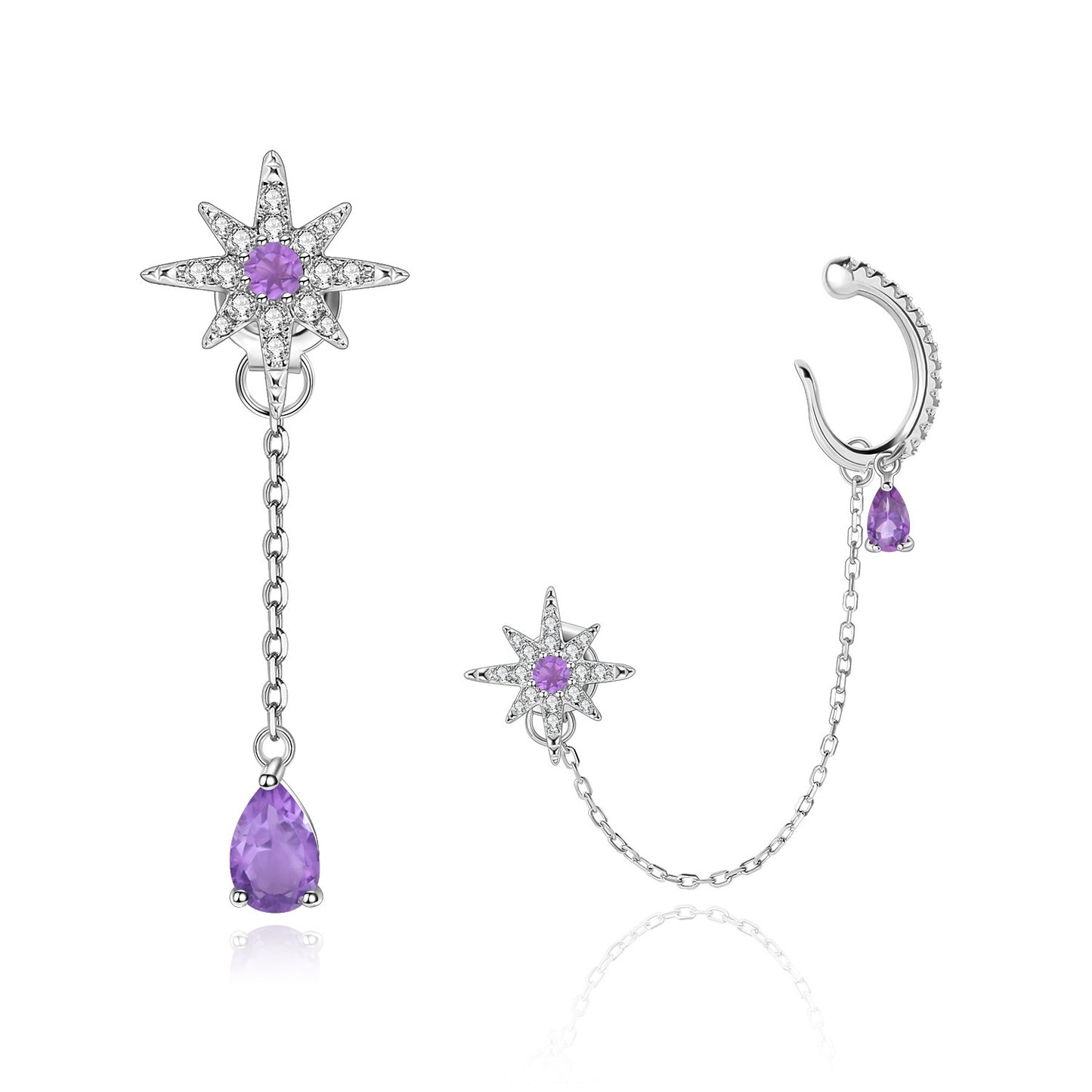 Vacation Style Mid-Length Gemstone Earrings High-End Natural Colorful Gemstones s925Sterling Silver Asymmetric Earrings