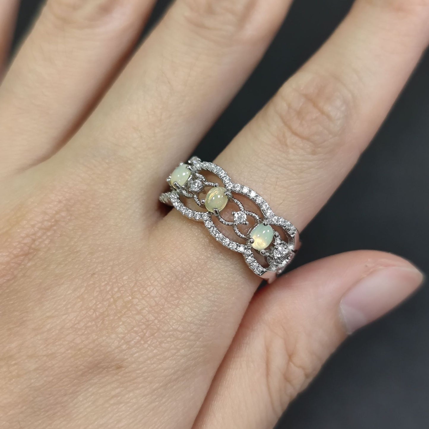 Vintage Court Style Natural Topaz Ring s925Sterling Silver Cluster Crystal Sapphire Opal Ring