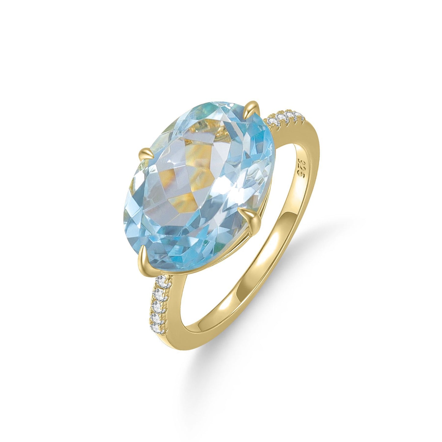 ins Rainbow Color Ring with Large Colorful Gemstones s925Sterling Silver Natural Topaz Crystal Ring