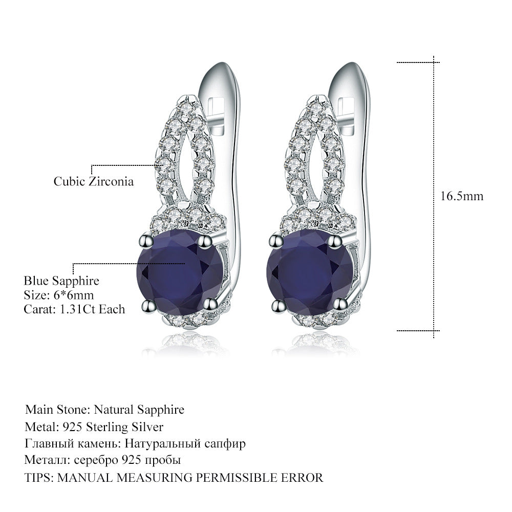 Fashion Natural Topaz Stud Earrings Earrings Light Luxury Personality s925Silver Inlaid Natural Sapphire Stud Earrings
