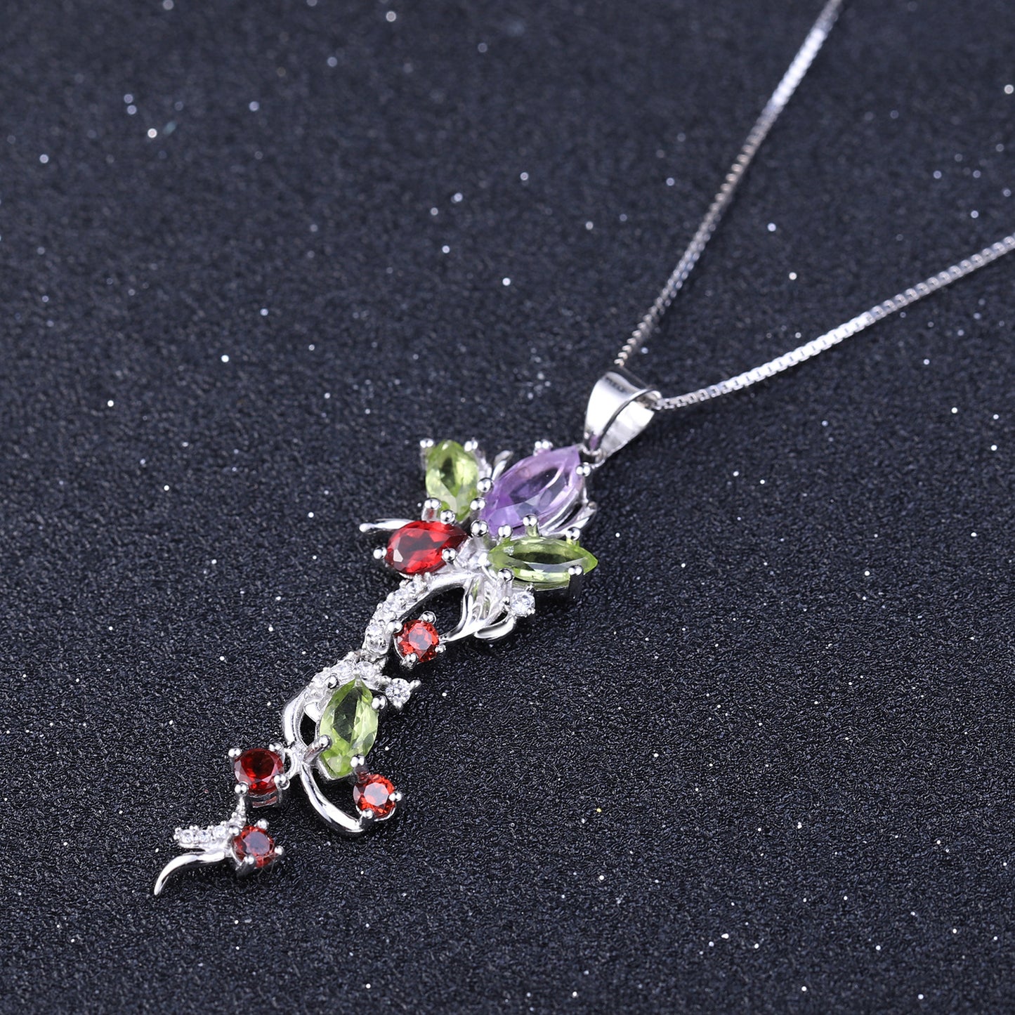 Original Jewelry Design Style Natural Gemstone Inlaid Necklace Wind925Sterling Silver Gemstone Necklace Pendant