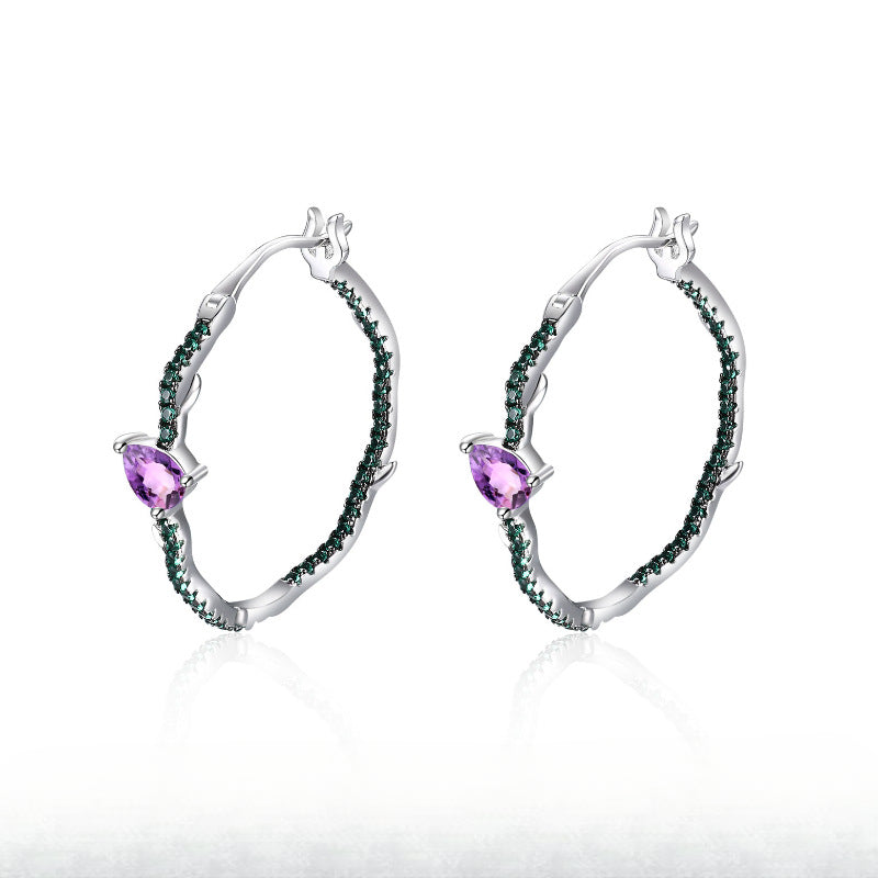 Thorn Bud Designer High-end Earrings s925Sterling Silver Inlaid Natural Gemstone Amethyst Stud Earrings Thin