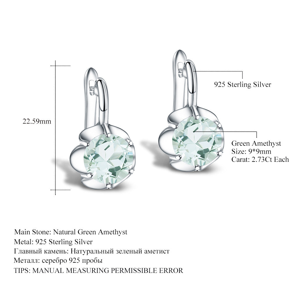 Fashionable Simple Natural Yellow Amethyst Earrings Vintage s925Silver Inlaid Topaz Gemstone Earrings