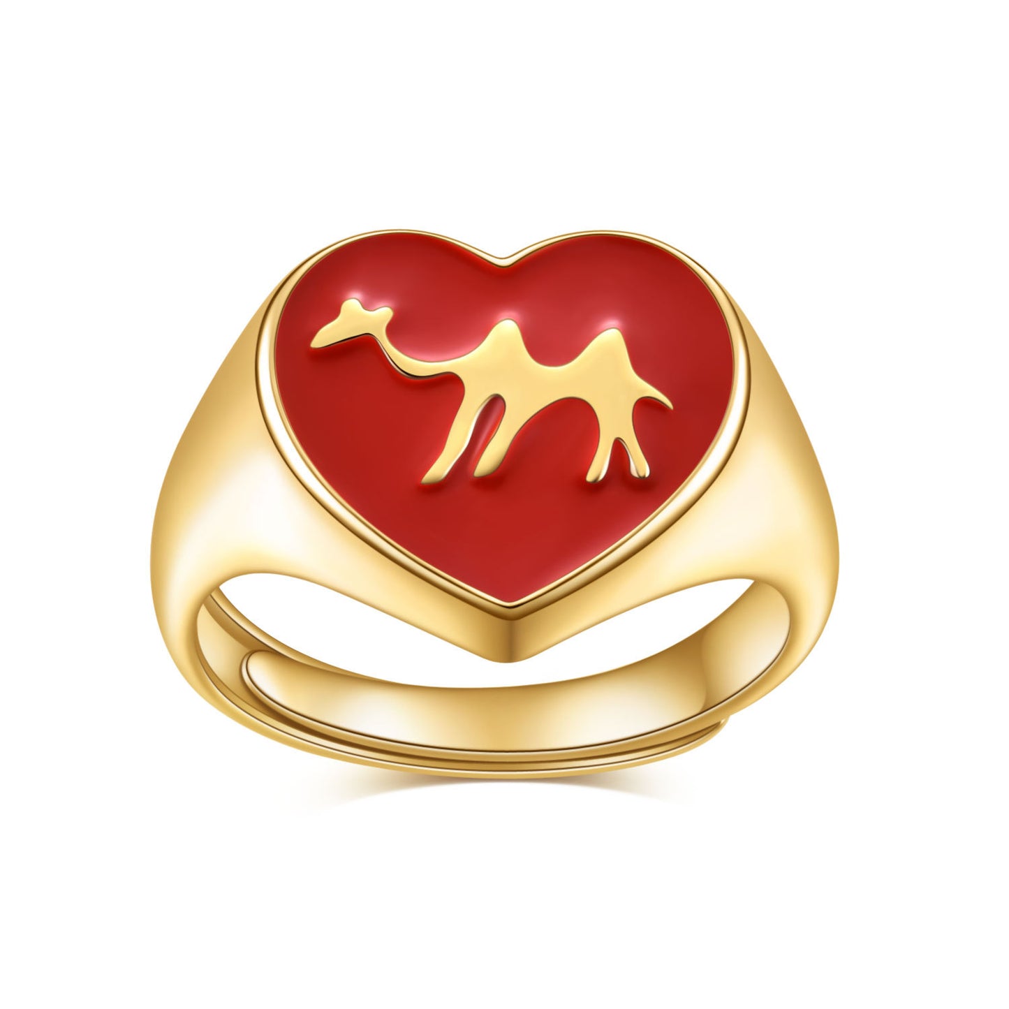 Red Enamel Camel Ring Earrings Bracelet with Safety Pin s925Sterling Silver Unique Personality Three-Piece Jewelry Set Heart Shape
