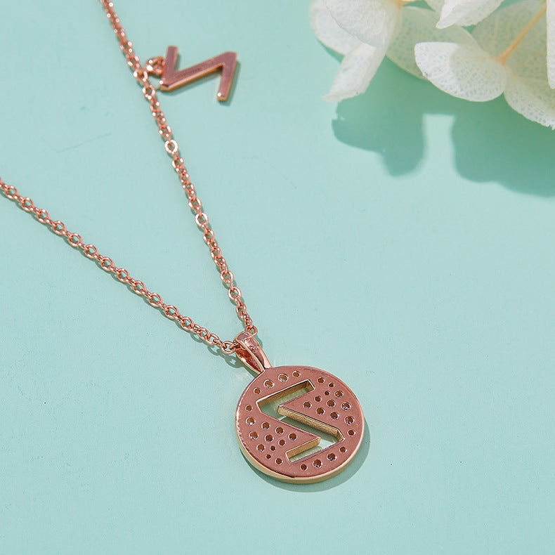 Fashion English Letters Z Necklace s925Sterling Silver Inlaid Moissanite Best Friend Gift Round Coin Pendant