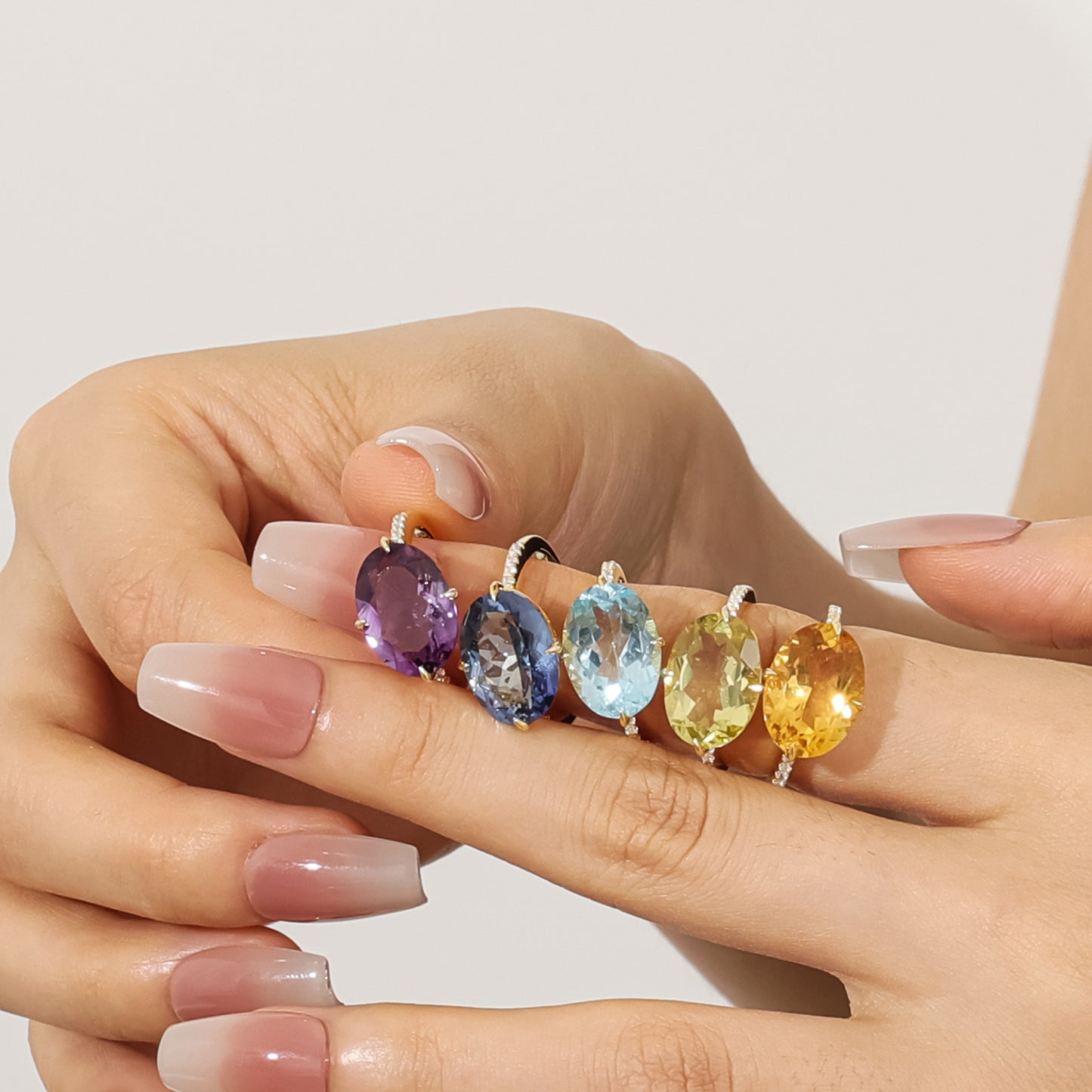 ins Rainbow Color Ring with Large Colorful Gemstones s925Sterling Silver Natural Topaz Crystal Ring