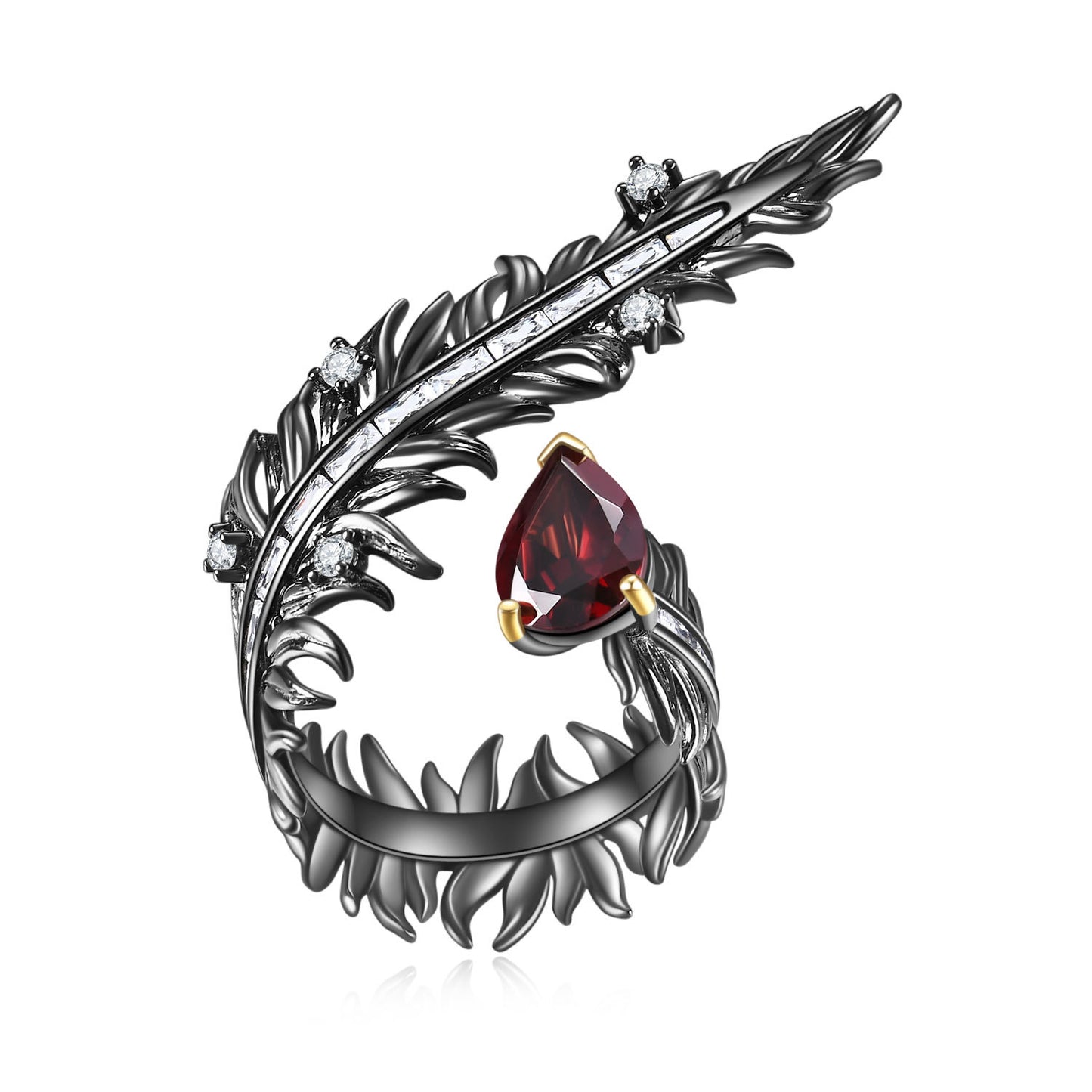 Italian Craft Retro Style Designer Natural Gemstone Ring s925Sterling Silver Inlaid Garnet Ring