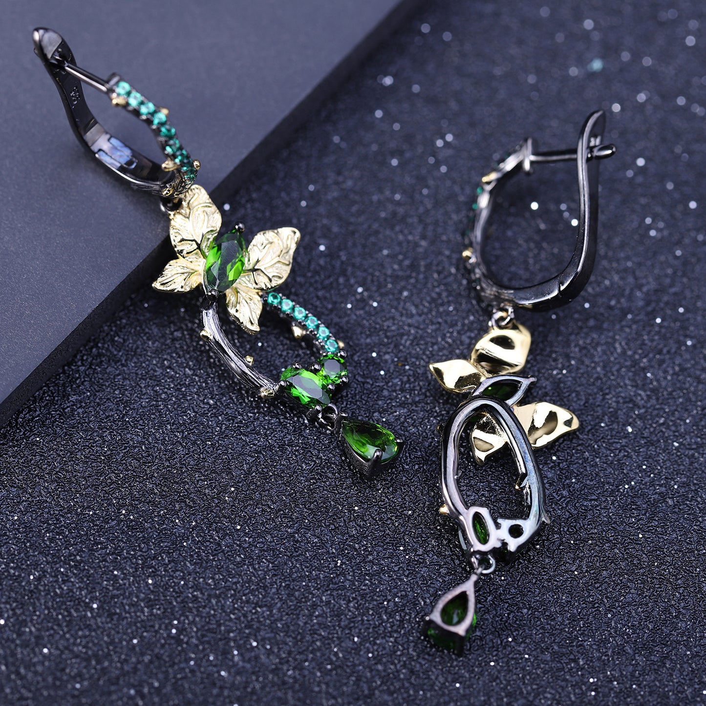 Secret Garden Designer Butterfly Earrings Natural Wind s925Silver Natural Gemstone Diopside Earrings Drop Earrings