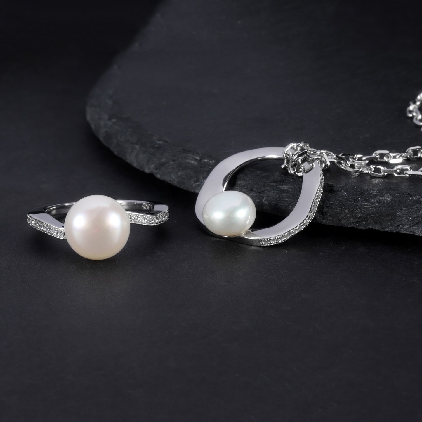 S925Sterling Silver Natural Freshwater Pearl Ring Fashionable Elegant Light Luxury High-end Inlay9mm Bread Bead Ring