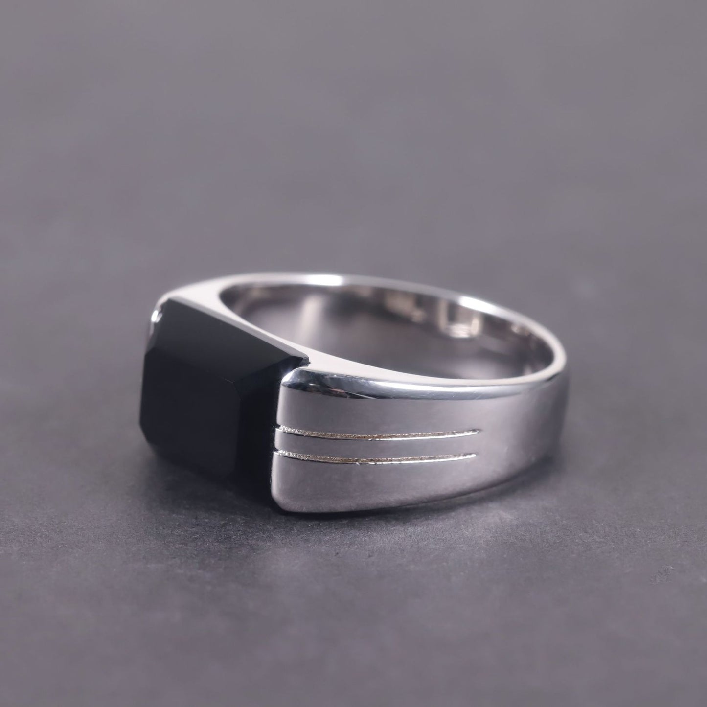 Designer Natural Black Agate Men's Ring High-end and Elegant s925Silver Inlaid Square Gemstone Malachite Ring