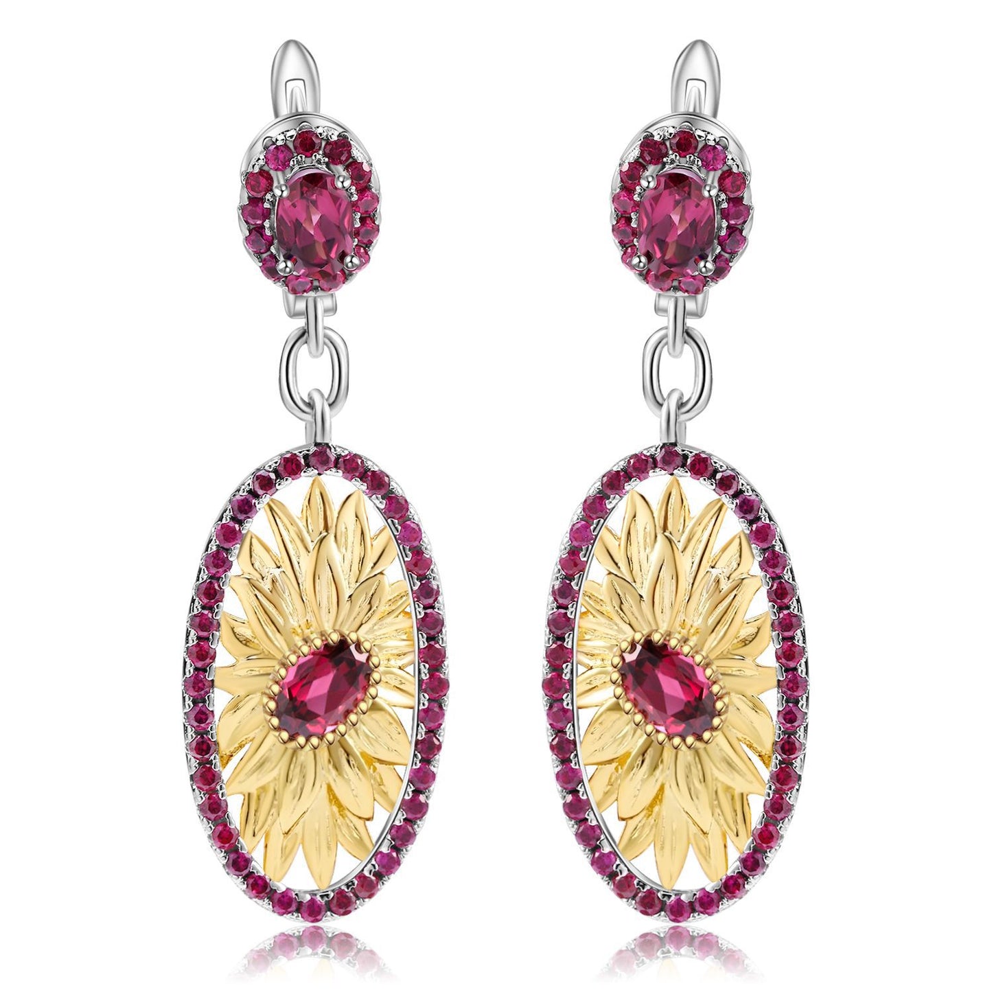Italian Craft Jewelry Designer Earrings Natural Style Flowers s925Silver Natural Gemstone Earrings