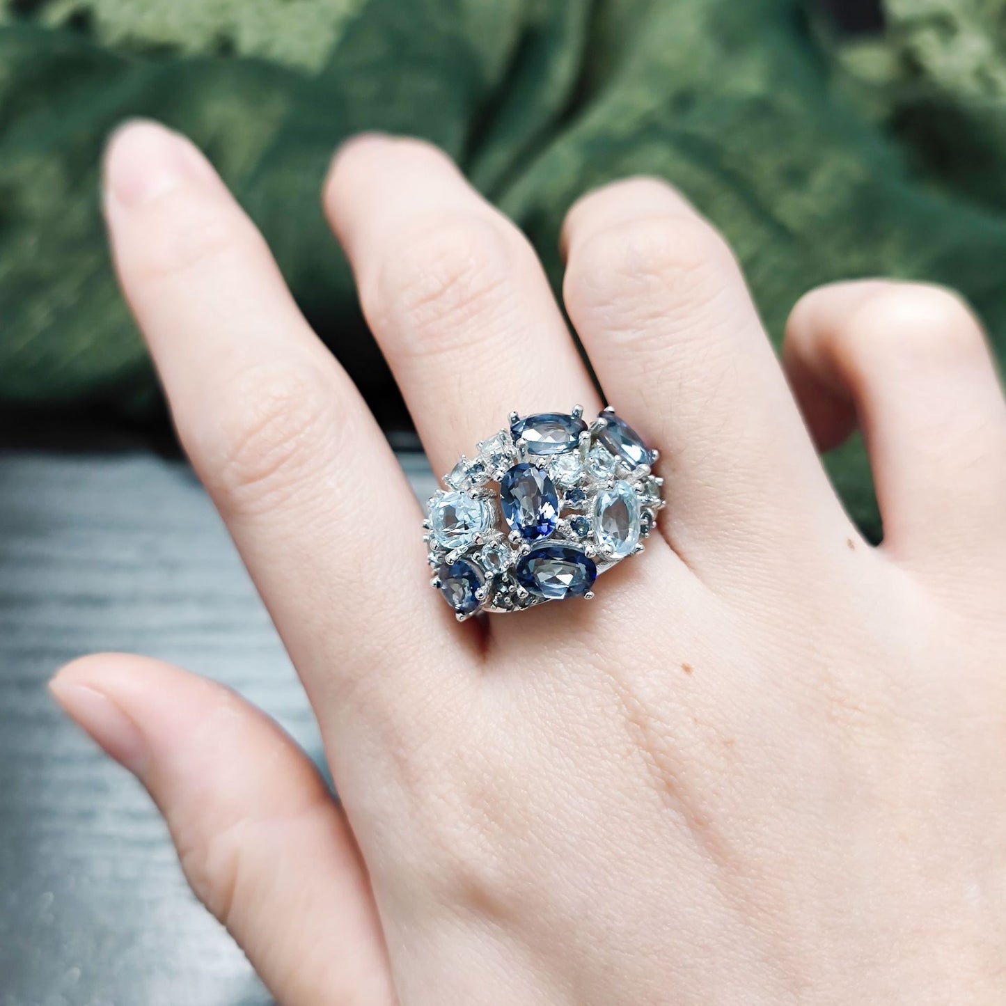 Unique Design Natural Topaz Crystal Ring s925Silver Inlaid Colorful Gemstone Ring Luxury