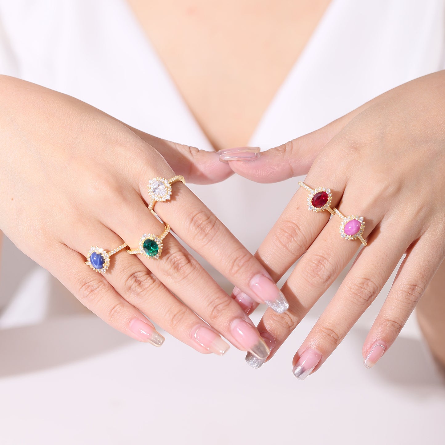 High-Grade Light Luxury S925Sterling Silver Inlaid5A Zircon Ring Fashionable and Exquisite Colorful Gemstone Ring