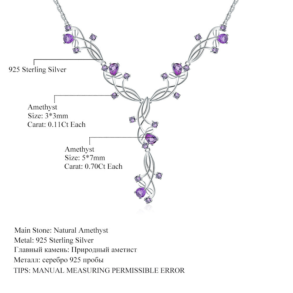 Natural Gemstone Luxury Necklace for Women Advanced Sense925Sterling Silver Inlaid Natural Amethyst Evening Party Elegant Necklace