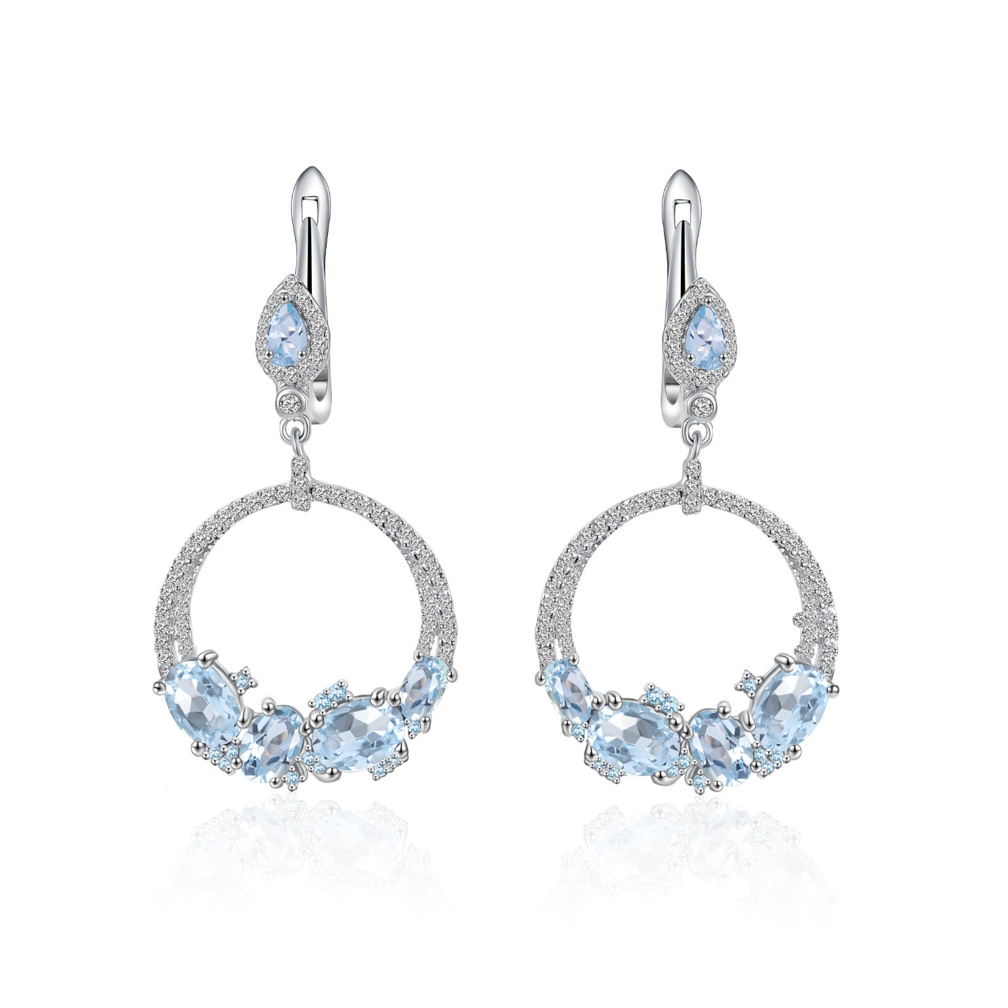 Trendy Round Hoop Earrings with Natural Topaz Stone S925Sterling Silver Gemstone Earrings