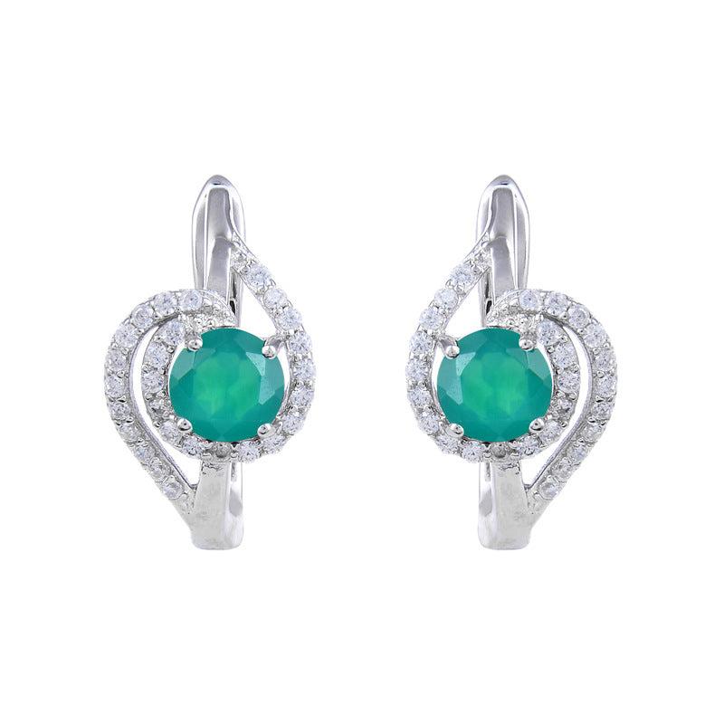 Wind natural crystal topaz earrings s925Sterling Silver Inlaid Garnet Sapphire Earrings Exquisite New Style