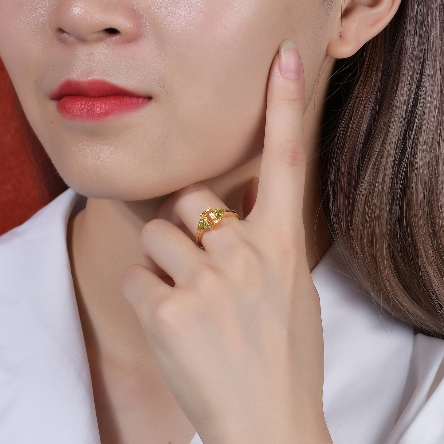 Minimalist Natural Gemstone Yellow Crystal Ring Fashionable and Simple s925Sterling Silver Plated18k Gold Inlaid Gemstone Ring