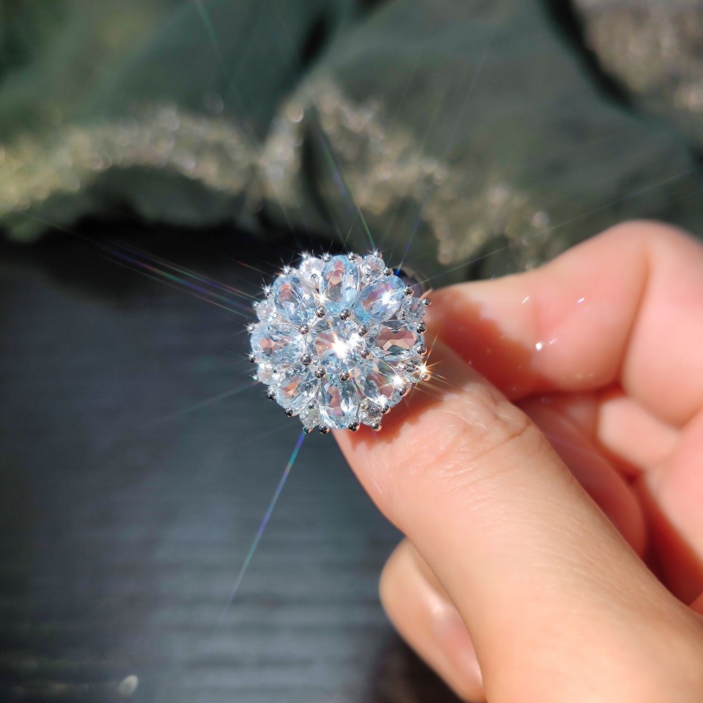Exaggerated Luxurious Ring s925Sterling Silver Topaz Gemstone Ring Natural Garnet Ring Flower