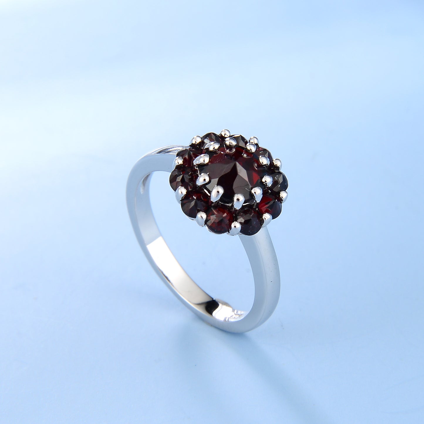 Floral Natural Garnet Ring s925Sterling Silver Cluster Inlaid Tourmaline Emerald Ring Colorful Gemstone Ring New Style