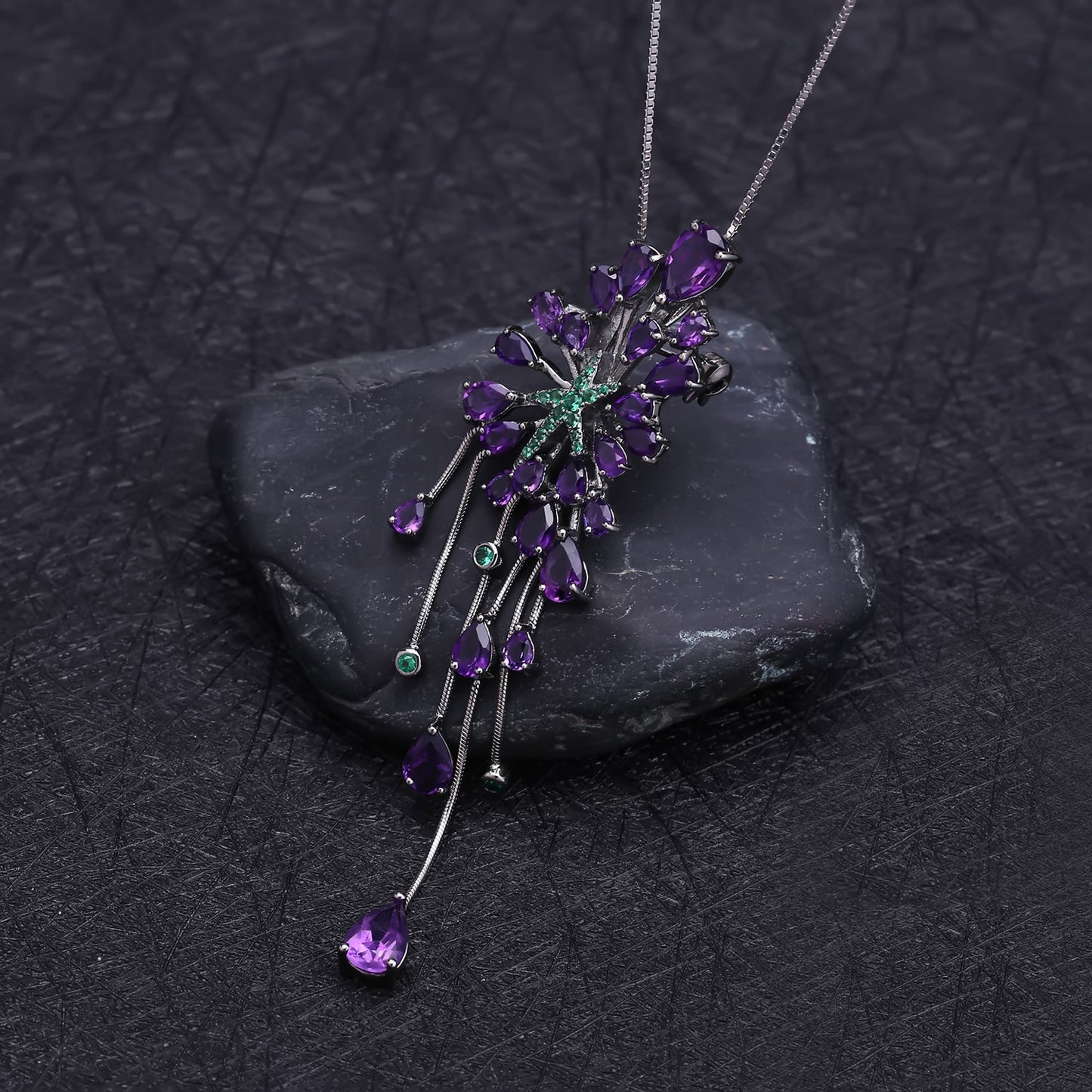 Designer Natural Amethyst Necklace Starry Sky Brilliance High-end Jewelry s925Silver Brooch Pendant