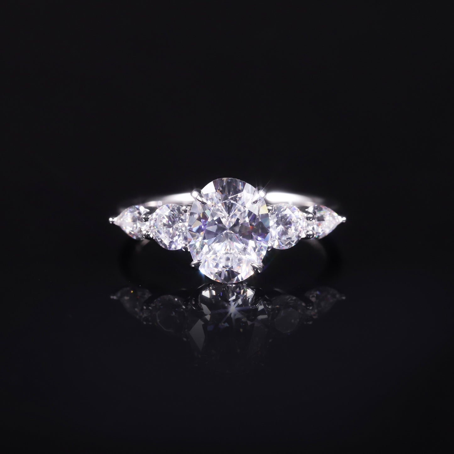 Fashion Foreign Trade s925Sterling Silver Inlaid with Moissanite2Carat Oval Large Main Stone Ring