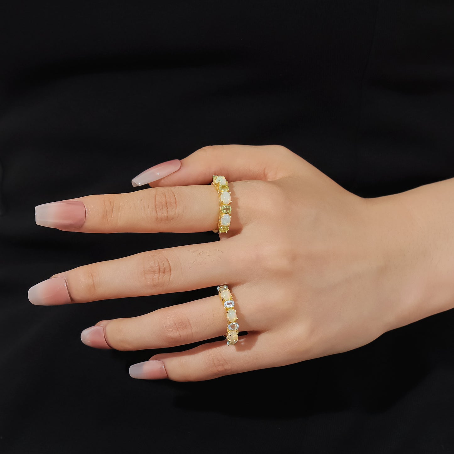 Spring and Summer Fresh Small Gemstone Topaz Ring Handmade Inlay s925Sterling Silver Natural Opal Ring ins Wind