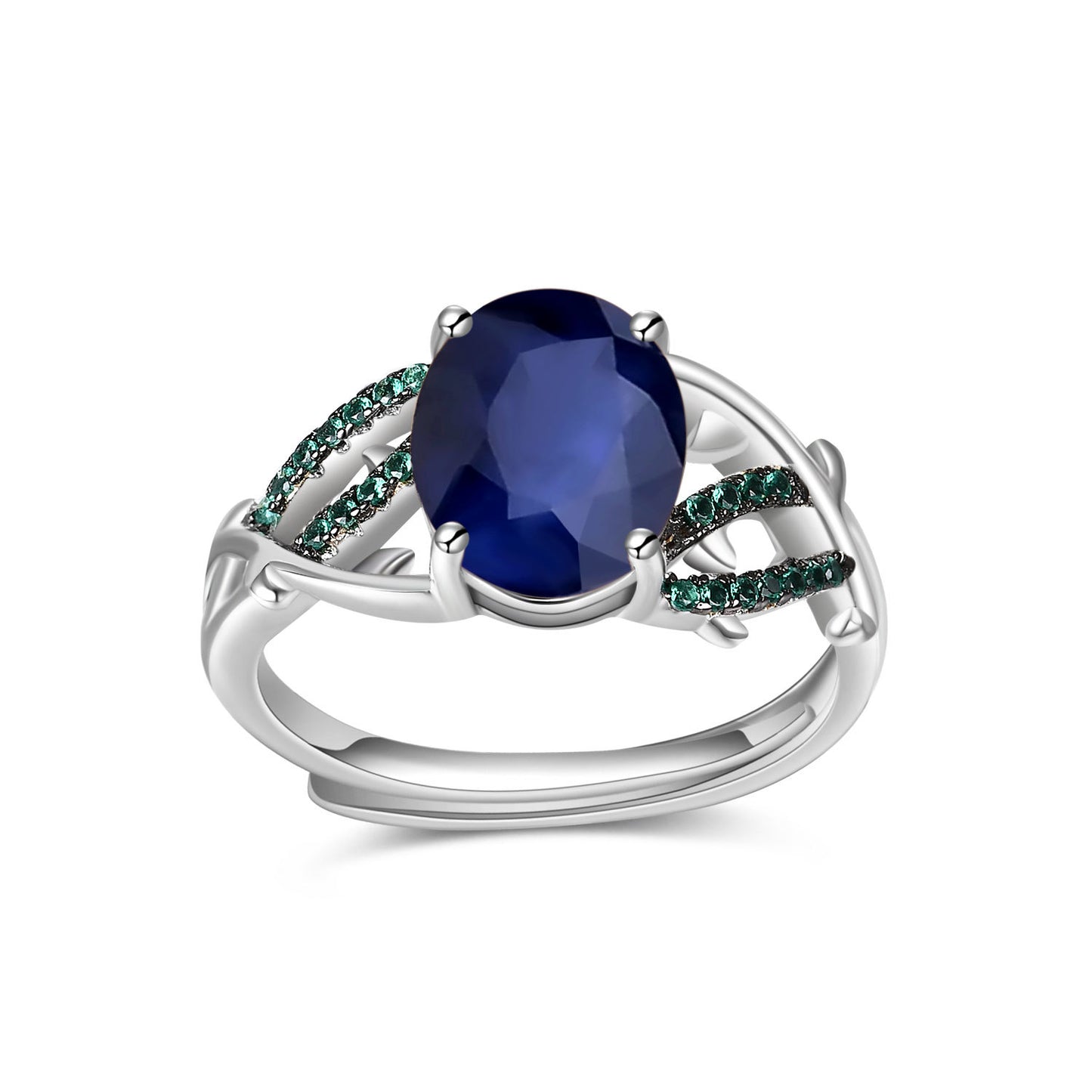 Thorn Bud Personality Design Adjustable Ring s925Sterling Silver Inlaid Natural Gemstone Amethyst Ring