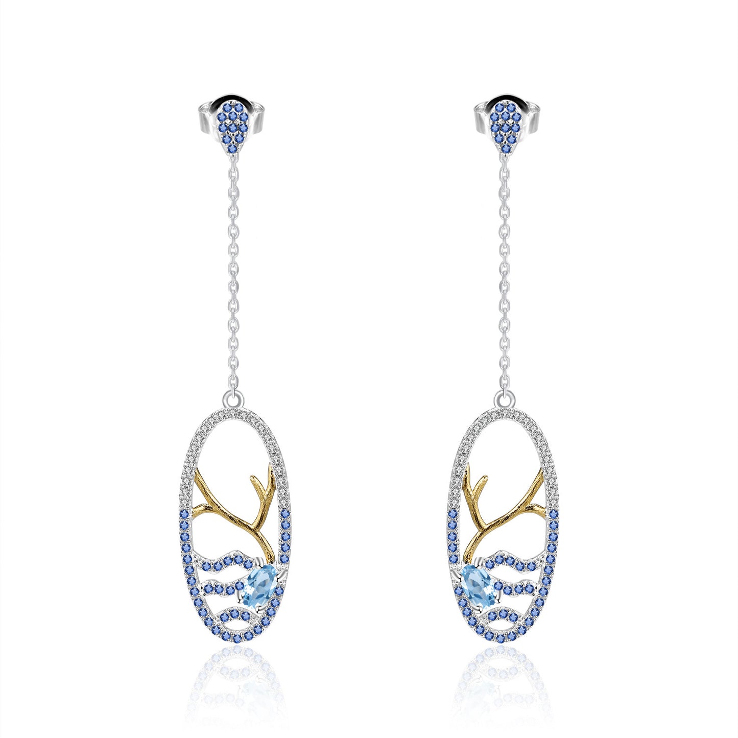 Designer High-End Long Earrings Classic of Mountains and Seas Series s925Sterling Silver Natural Topaz Sapphire Stud Earrings